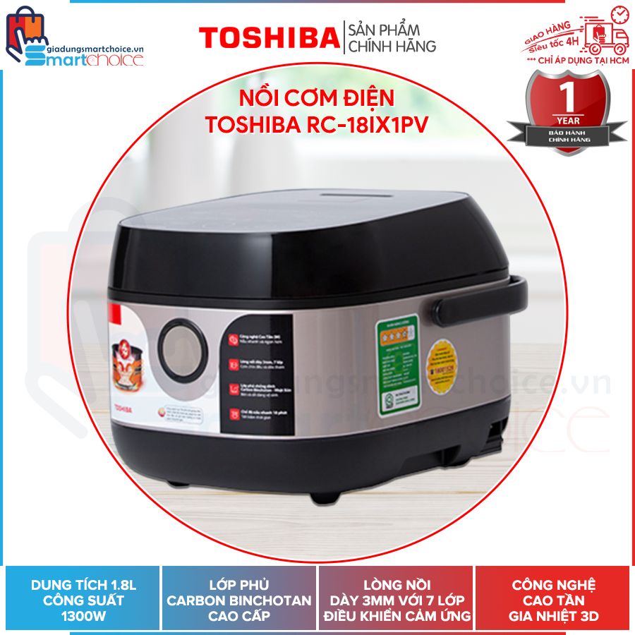 Freeship max flash sale nồi cơm điện tử cao tần ih toshiba rc-18ix1pv công suất 1300w dung tích 1.8l nấu cơm cháy giadungsmartchoice