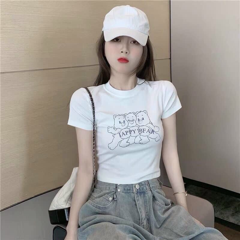 Áo thun croptop in hình 3 chú gấu vui nhộn ttsla0619