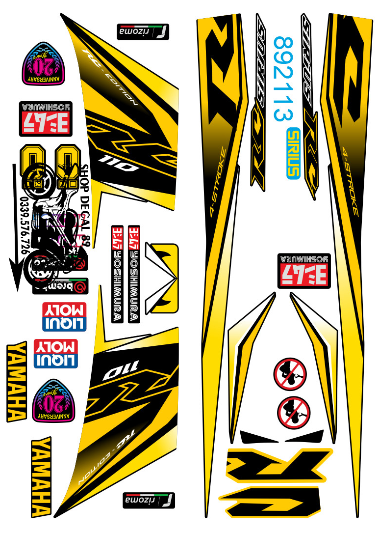 Tem rời Sirius MS MẪU RC VÀNG ĐEN MS 892113 - Tem chế 3 lớp cao cấp - Dán xe sirius xăng cơ