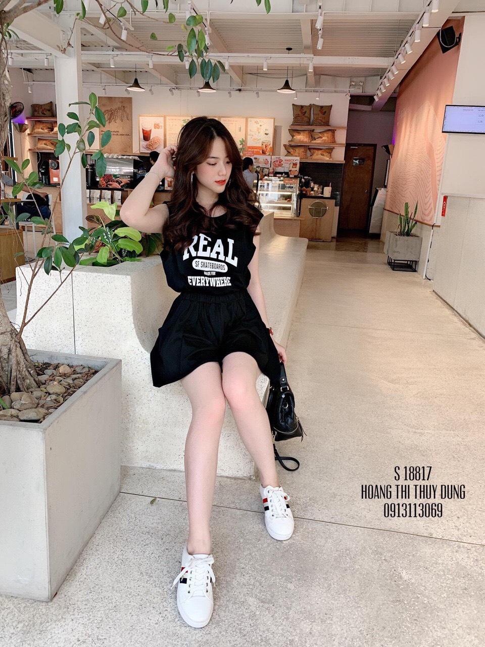 Set bộ áo tank top kèm quần giả váy cá tính