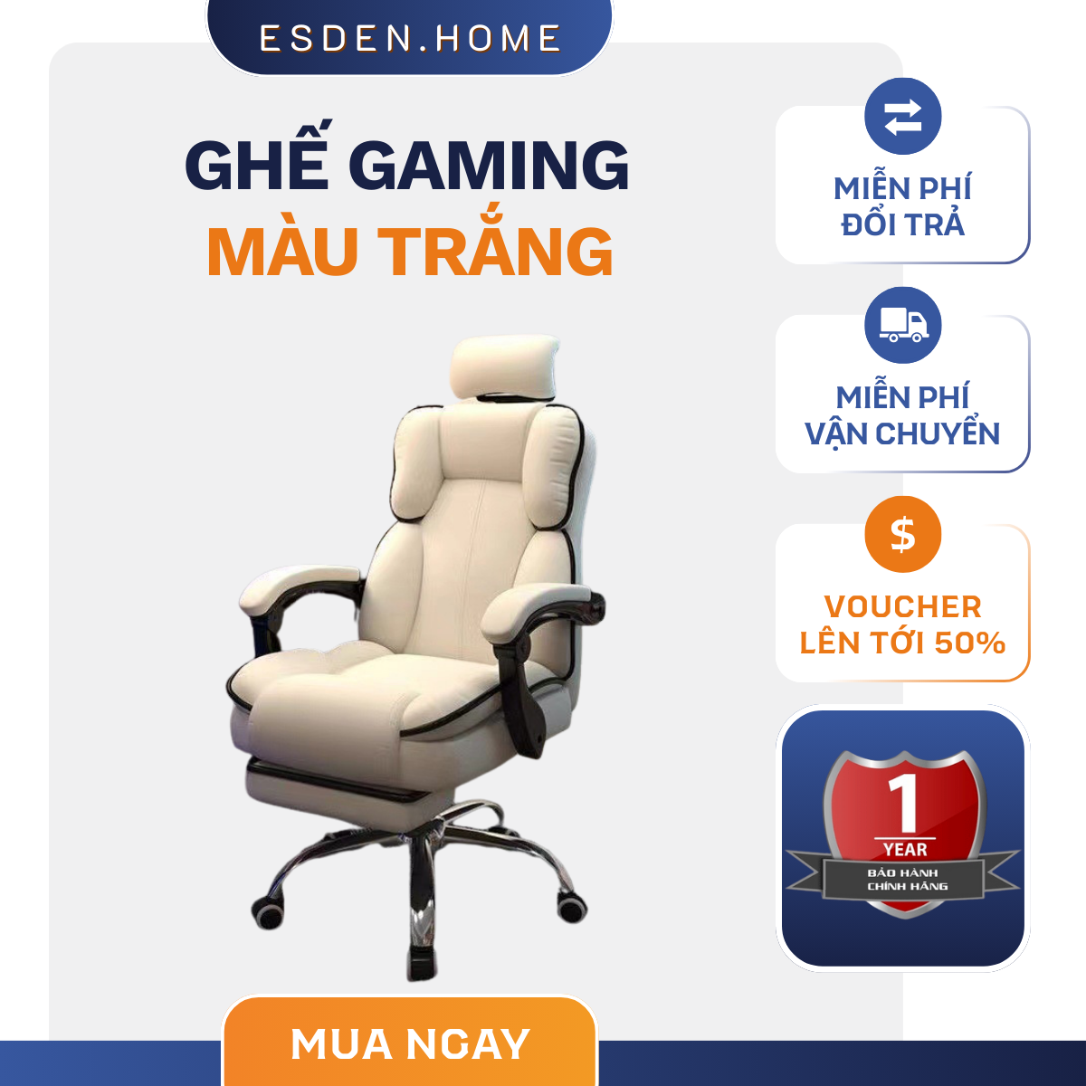 Ghế Gaming Công Thái Học KO256 – Da PU Cao Cấp, Ngả Lưng 130°, Gác Chân, Tựa Đầu, Xoay 360°, Tải Trọng 250kg