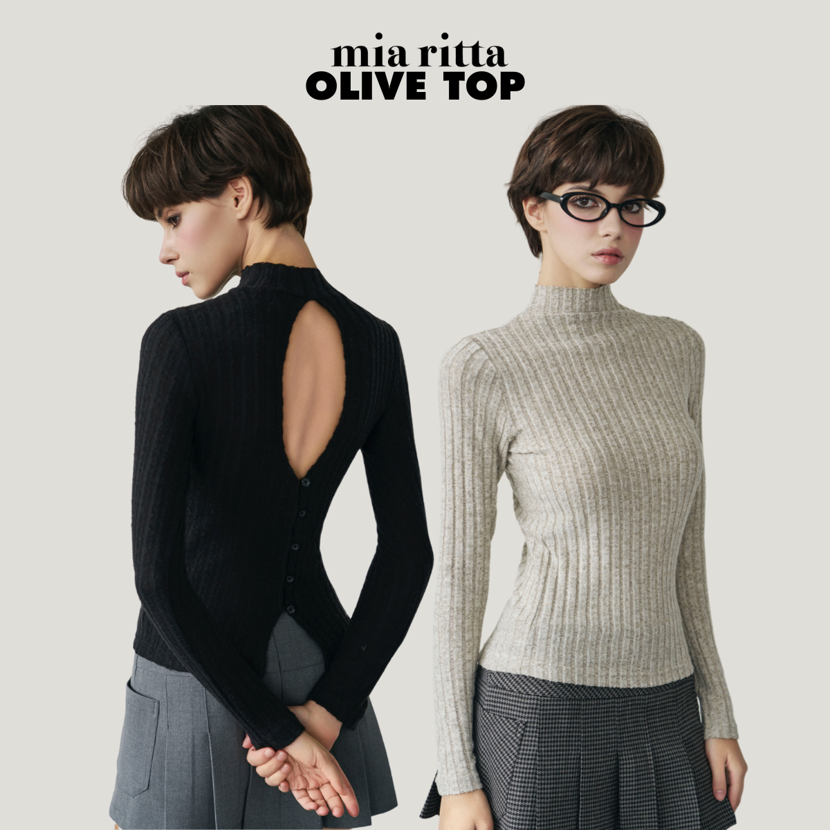 Áo len cao cổ Olive Top Mia Ritta A2182 - Áo len cổ cao khoét lưng - Áo len gân dài tay hở lưng