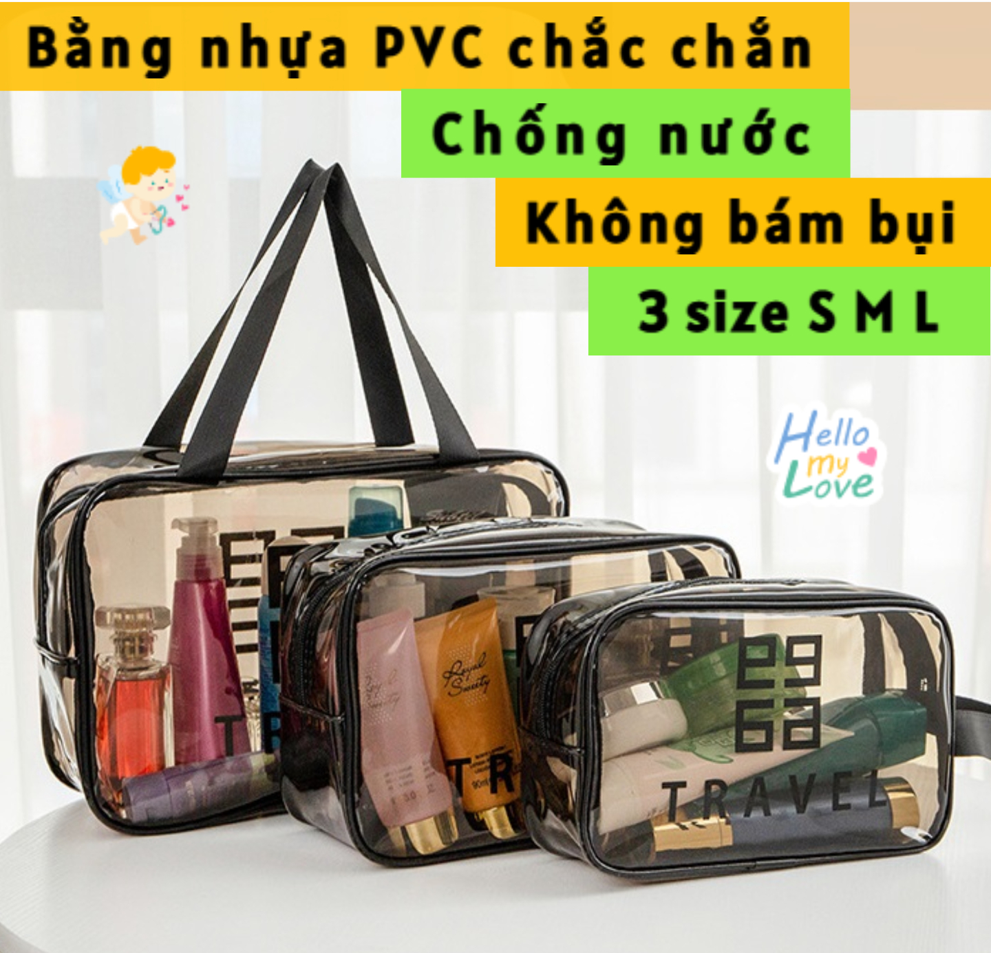 Túi nhựa trong PVC chống nước đựng mỹ phẩm tiện lợi đi du lịch, đi bơi, đi biển