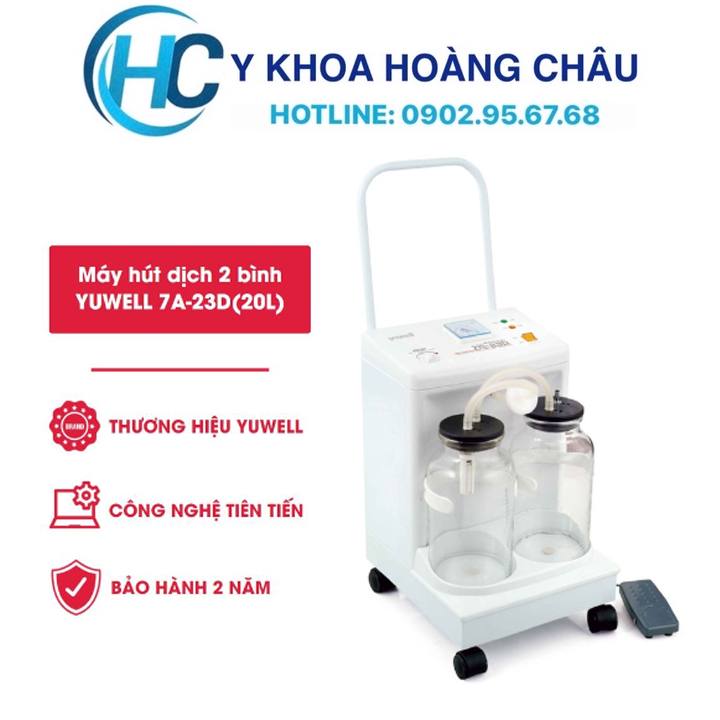 Máy hút dịch, hút đàm 2 bình yuwell 7a-23d