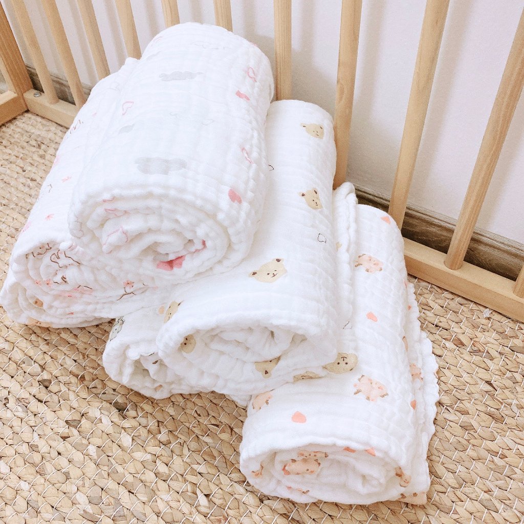 Khăn tắm xô xù 6 lớp monona phiên bản họa tiết