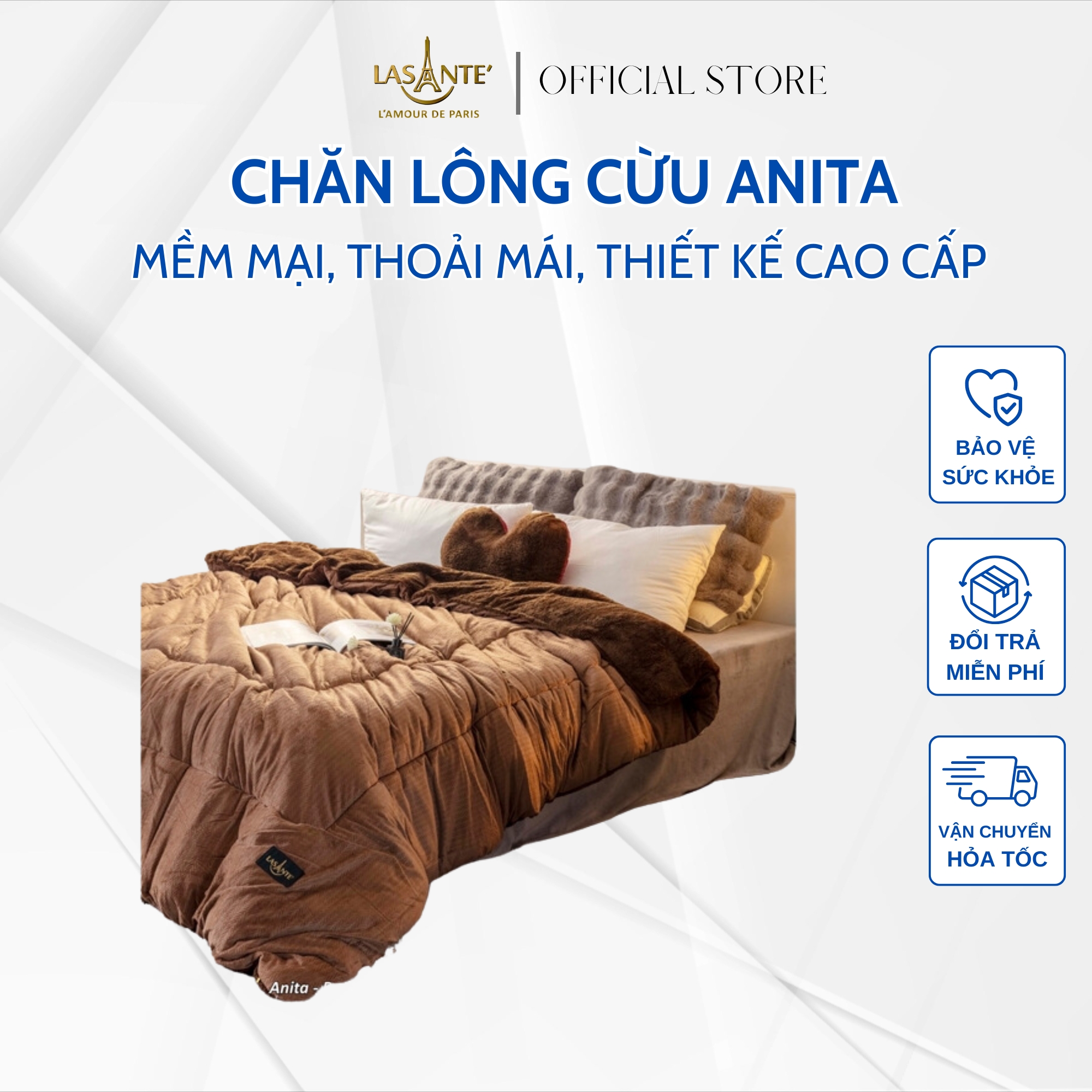 Chăn Lông Cừu Pháp Lasante kích thước 160x220 cm chăn đông Châu Âu