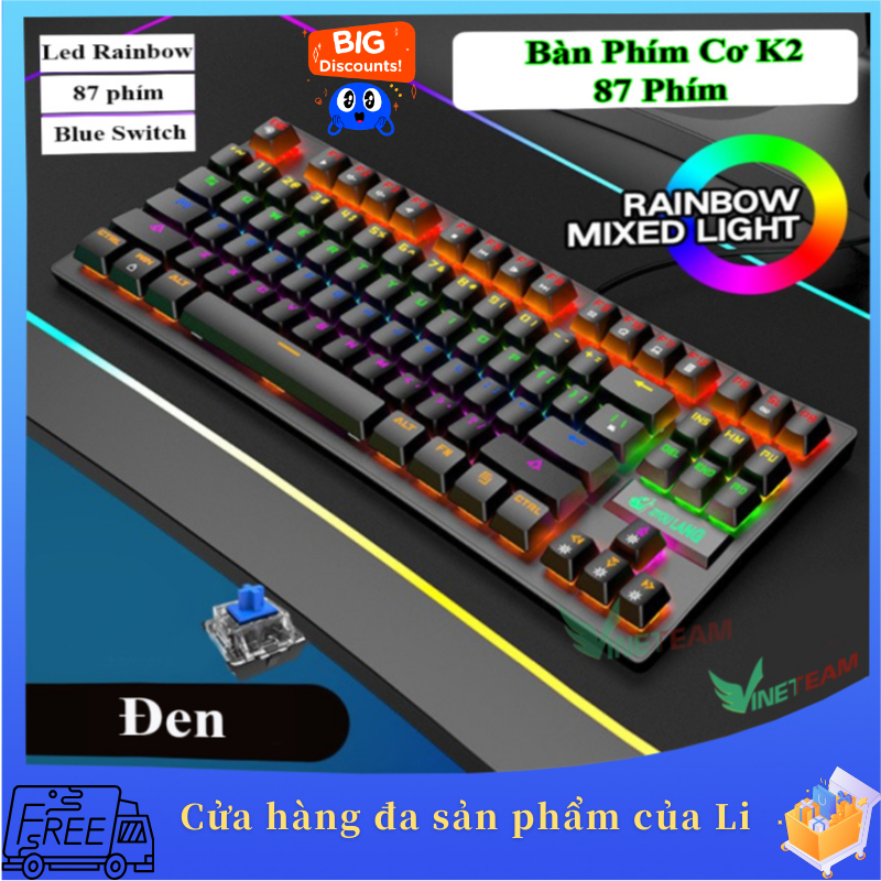 Bàn phím có dây,Bàn phím chơi game cơ khí,87 phím Mini Blue Switch Bàn phím cơ khí,Đèn Led đa chế độ,,