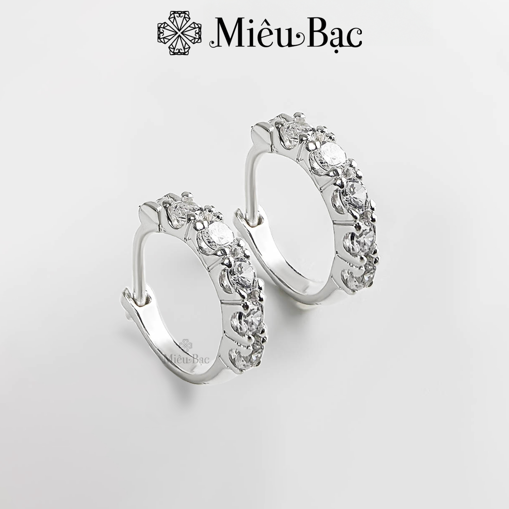 Bông tai bạc nữ Miêu Bạc khuyên tai tròn đính đá 1 chiếc chất liệu bạc 925 thời trang phụ kiện trang sức MB65