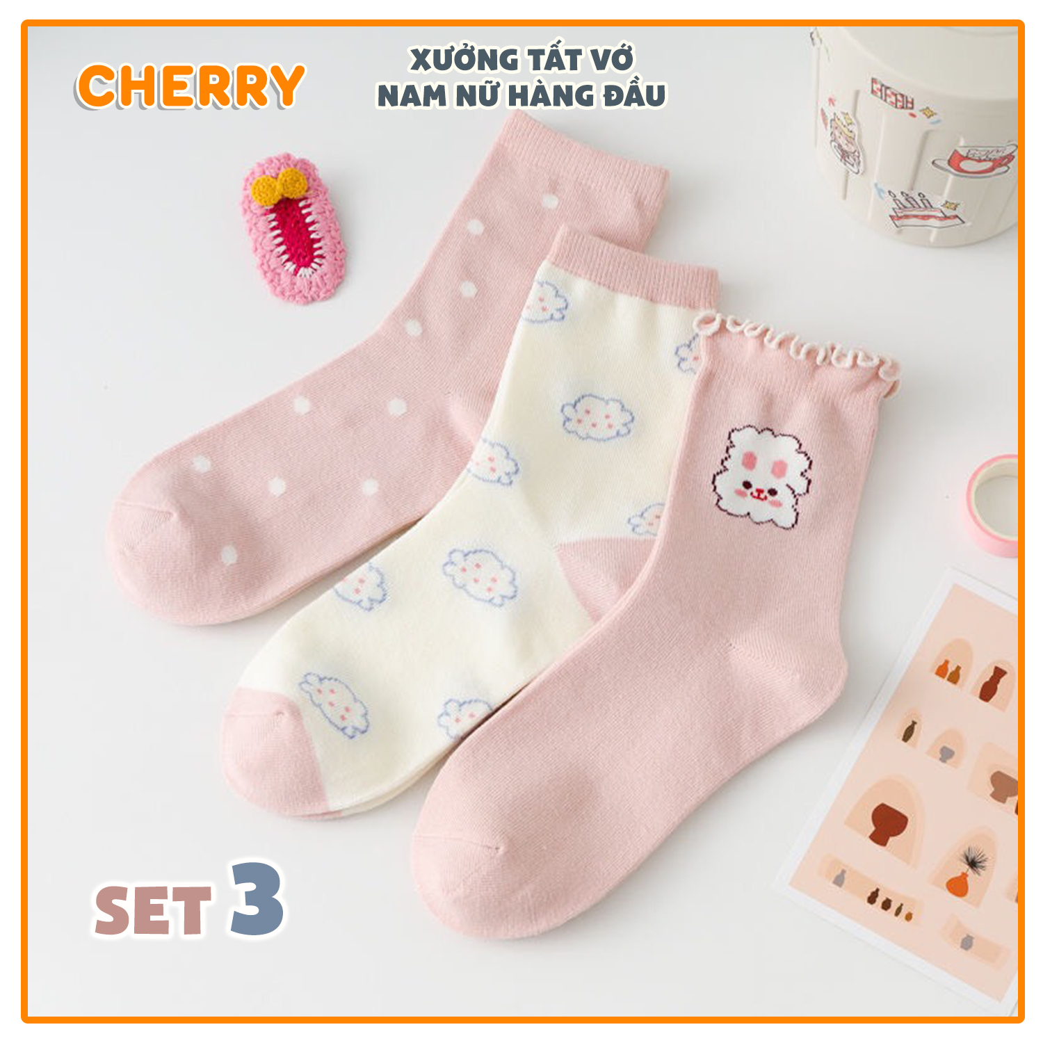 Tất cổ cao phong cách Hàn Quốc. set tất vớ nữ 3 đôi dễ thương - Ekiu Shop