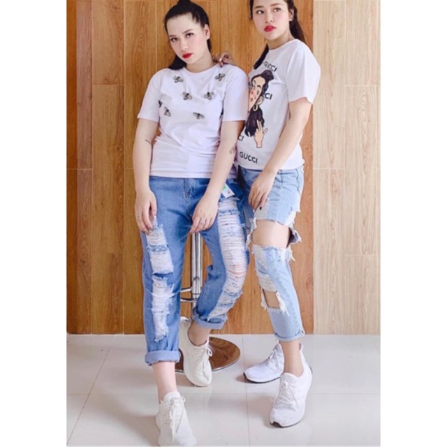 [HCM][40-80kg] Quần jean baggy nữ big size lưng cao rách tả tơi bụi bặm moli jean chất vải dày dặn thiết kế ôm gọn đôi chân che đi khuyết điểm đôi chân to của nàng béo