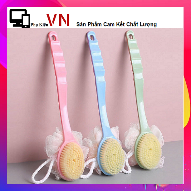 Cây cọ lưng chà lưng tạo bọt 2 mặt kèm bông tắm cán dài cầm tay - Cây Cọ Tắm Bông Tắm Chà Lưng 2 Mặt