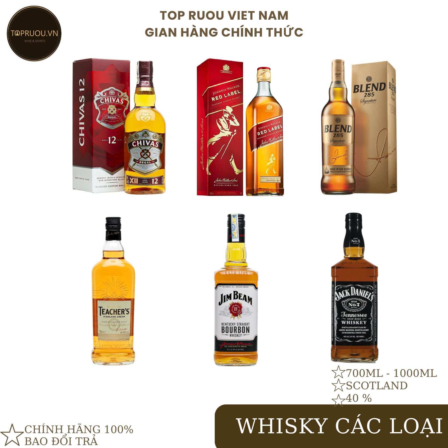 Rượu whisky teacher's - johnnie walker red label - chivas regal 12 - blended 285 - jim beam - jack daniel's - ballantine's - hankey bannister