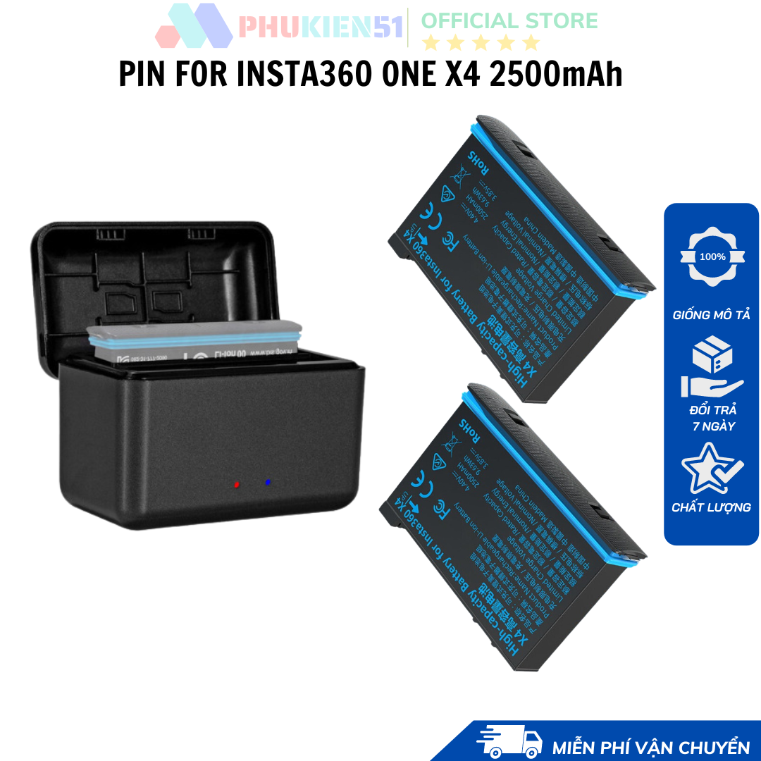  Pin 2290mAh Insta360 X4 thay thế pin theo máy và hộp sạc rời 2 khe pin OEM 