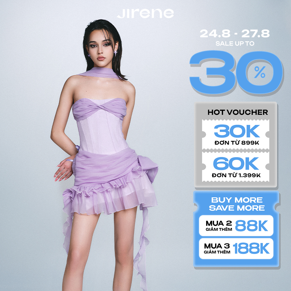Sale up to 30% + vc 170k || sale up to 50% +vc 100k || jirene đầm sachet cúp ngực hiện đại cá tính y2k