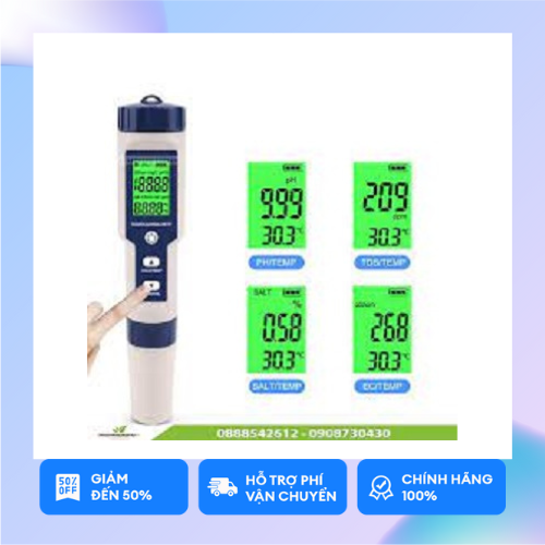 Bút đo độ mặn, đo ph của nước 5 trong 1 ph/tds/ec/độ mặn/nhiệt độ có kèm pin | bút đo 5 chức năng giá tốt | bút đo chỉ số nước chuyên nghiệp | kyanhkoifarm