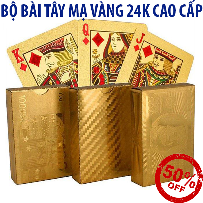 [HCM]Bộ bài mạ vàng 24K cao cấp thiết kế sang trọng bề mặt bóng loáng bề dày 0.3mm  Bộ Bài Tây Mạ Vàng Hình Dolar Bộ Bài Mạ Vàng - Jettingbuy waterproof gold plated porker PVC playing cards dragon pattern for table games