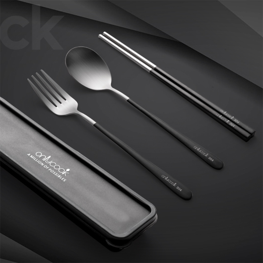 Bộ thìa đũa thép không rỉ kèm hộp đựng ăn cơm văn phòng - Bộ thìa đũa cá nhân cao cấp mang đi làm, đi công tác