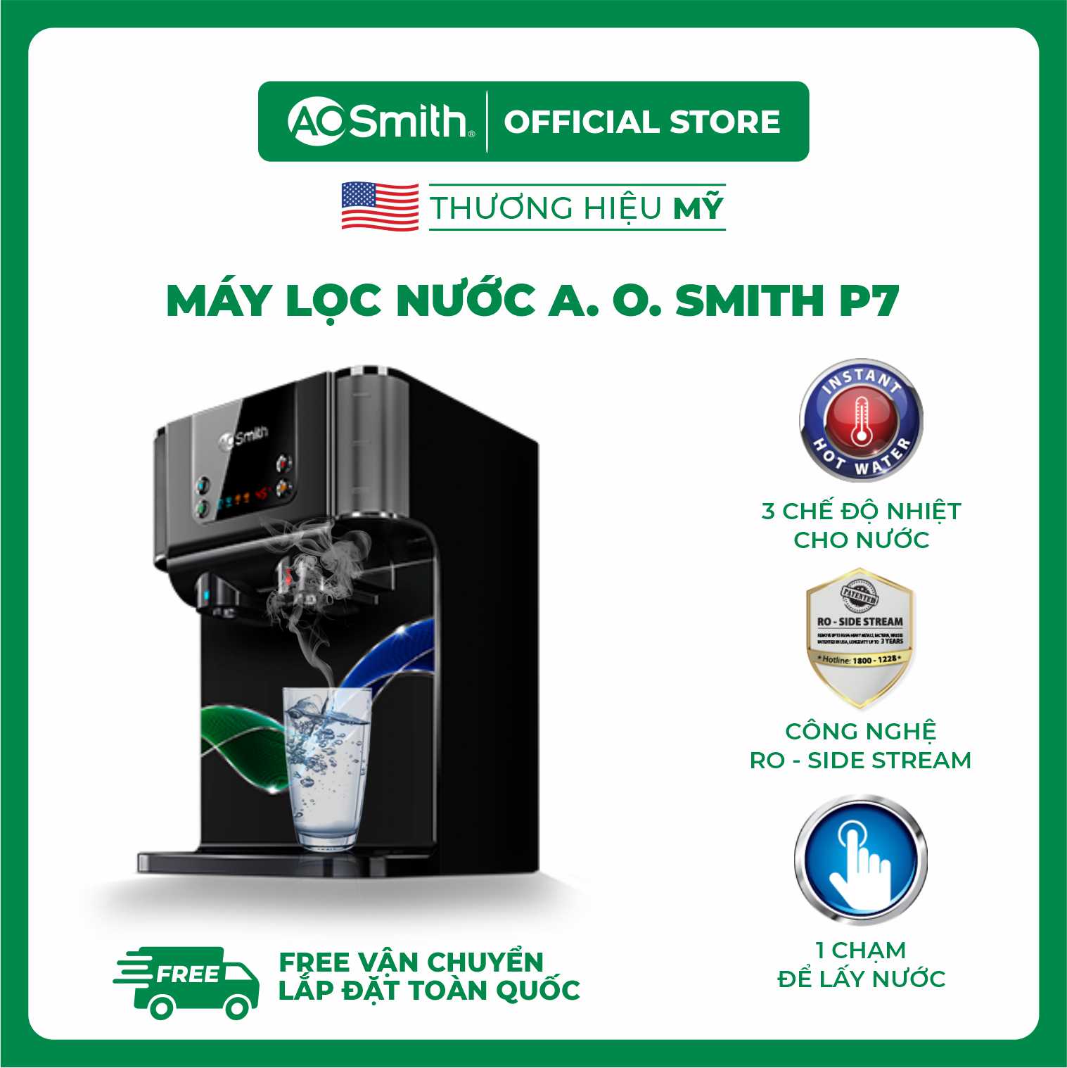 Máy lọc nước A. O. Smith ProPlanet P7 - Nút Nhấn Lấy Nước Điện Tử