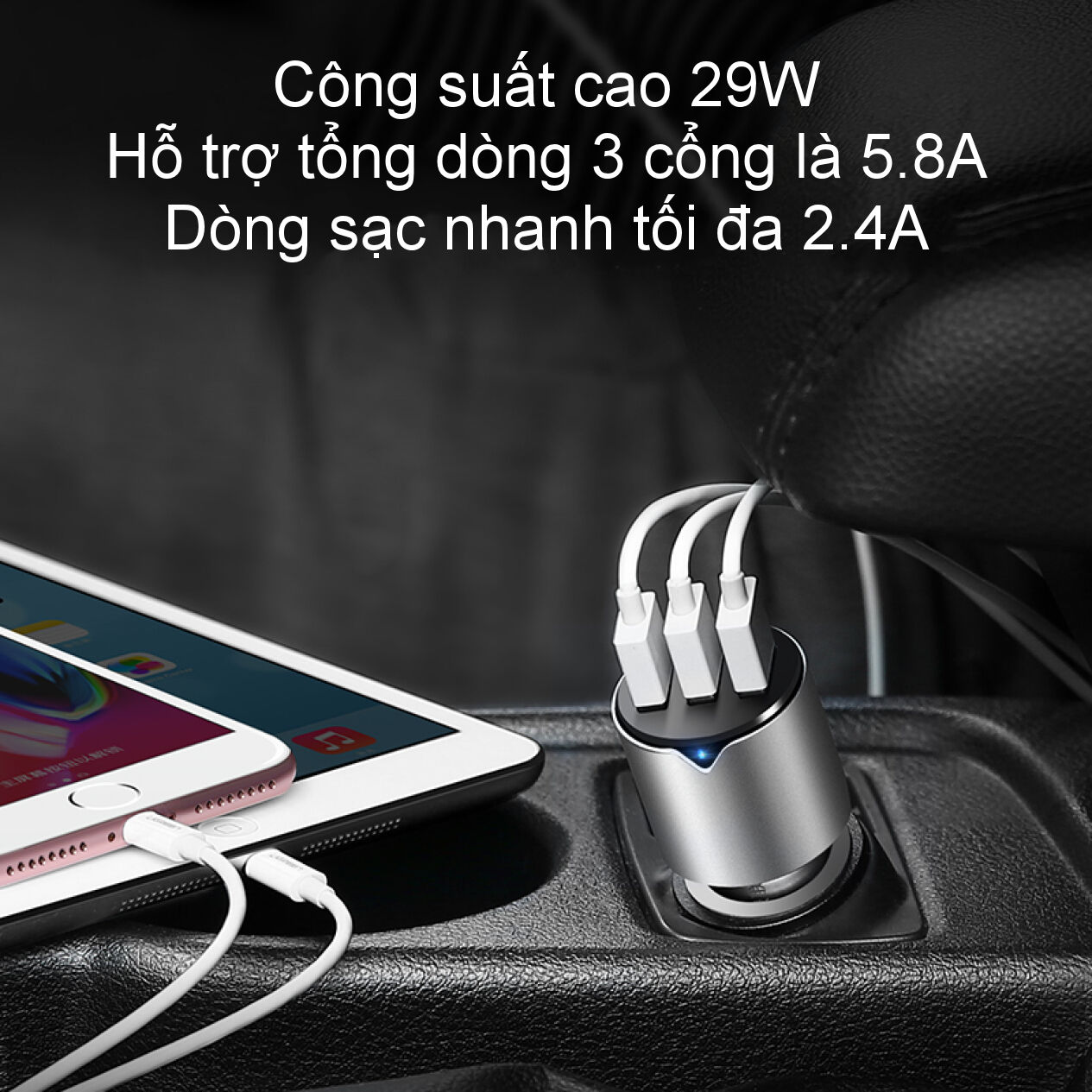 Sạc điện thoại hỗ trợ 3 cổng USB 2.0 trên xe hơi, dòng tối đa 2.4A UGREEN CD165 40733 Sạc điện thoại hỗ trợ 3 cổng USB 2.0 trên xe hơi, dòng tối đa 2.4A UGREEN CD165 40733
