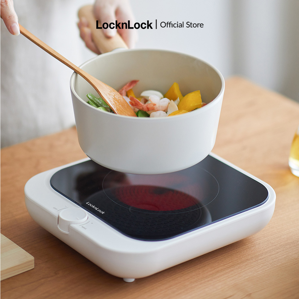 Bếp hồng ngoại mini LockLock Bianco Mini infrared cooker 220V, 50Hz, 1300W - Màu ngà EJI136IVY, hợp nhiều loại nồi