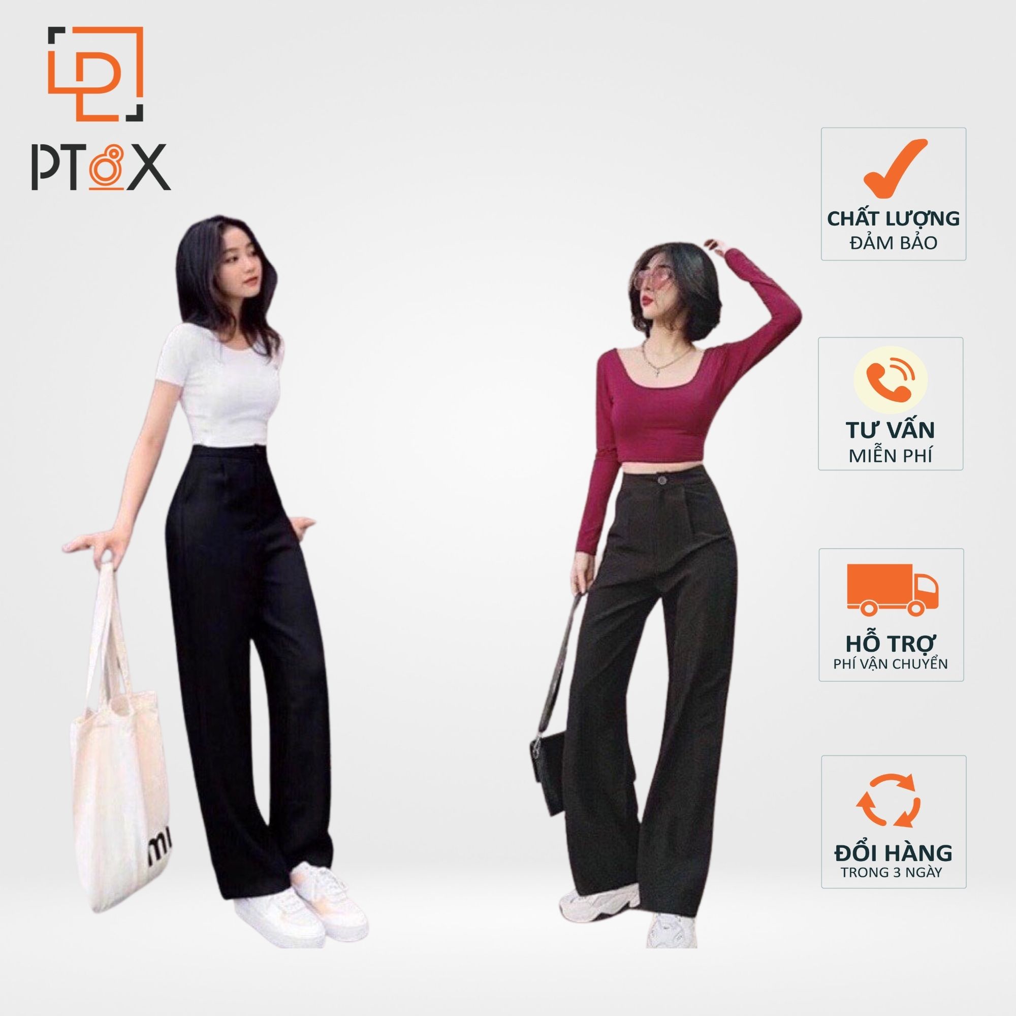 Quần ống rộng lưng cao khóa trước 1 khuy chất vải mềm mại pt8x-thời trang unisex