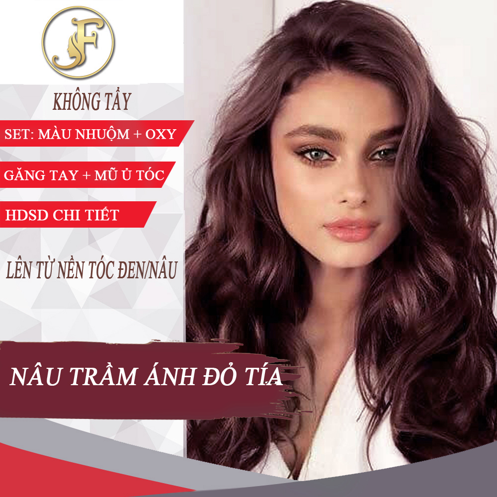 [HCM]Thuốc Nhuộm Tóc Màu Nâu Trầm Ánh Đỏ Tía -tặng oxy