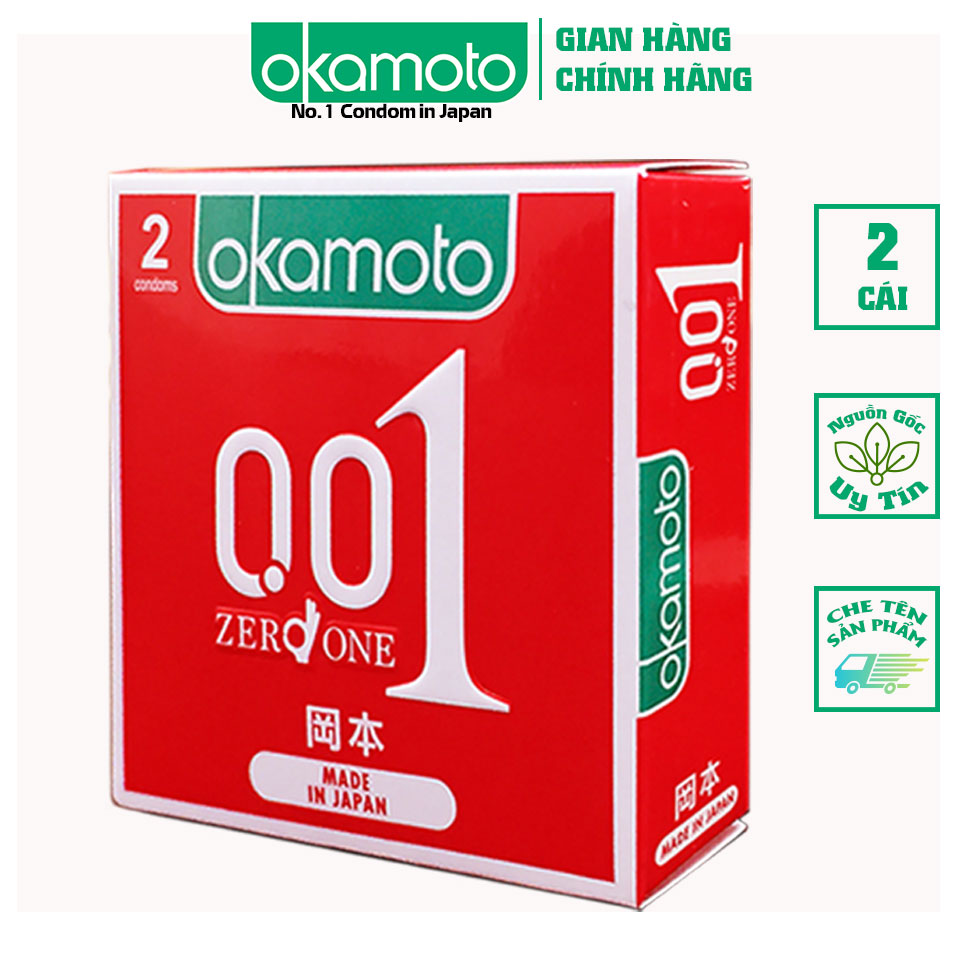 Bao cao su okamoto 0.01 pu siêu mỏng truyền nhiệt nhanh hộp 2 cái