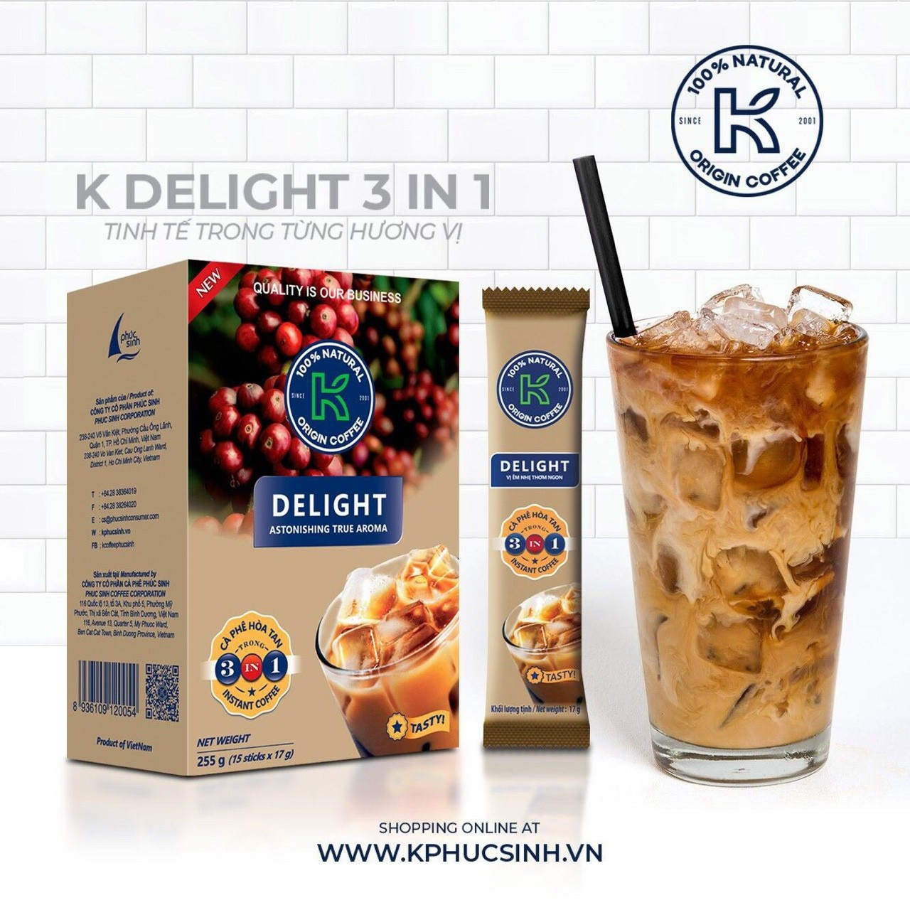 [HCM]K DELIGHT cafe 3in 1 255g  hộp 255g ×15gói