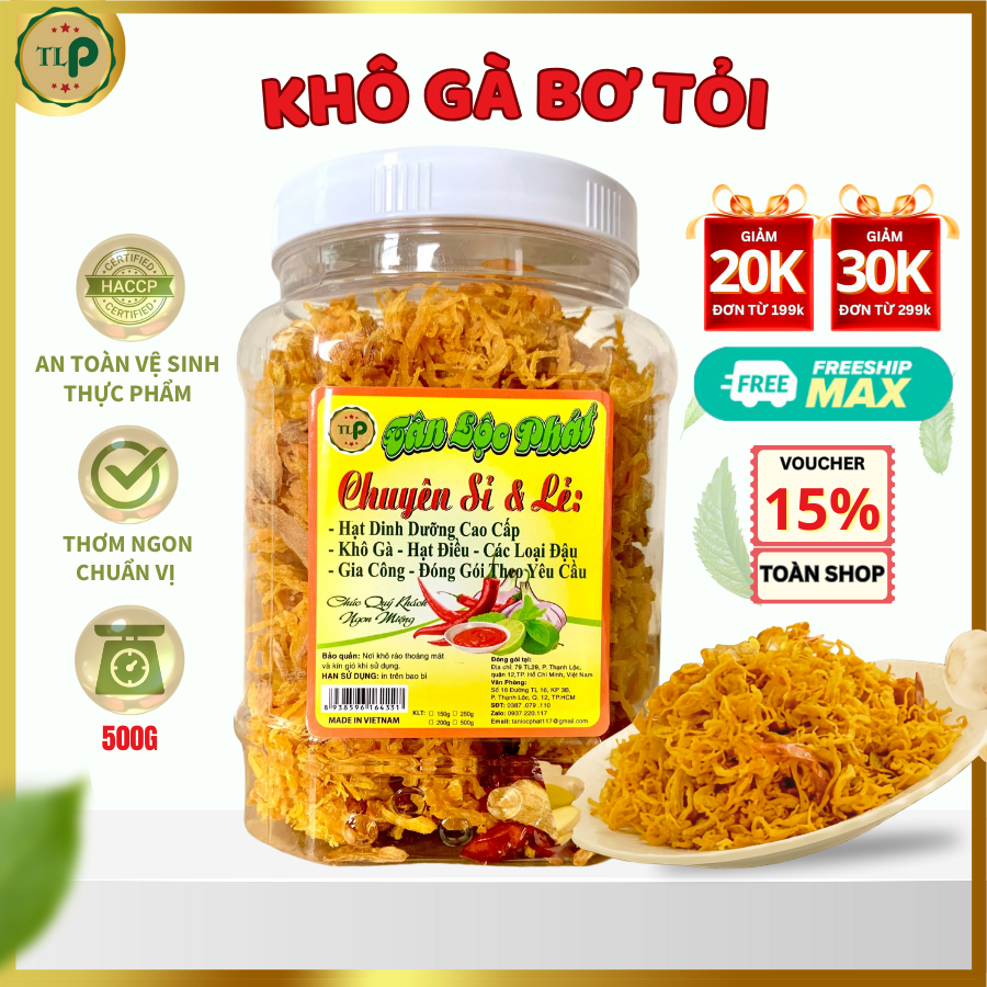 Khô gà bơ tỏi thơm ngon tân lộc phát | hũ 500g