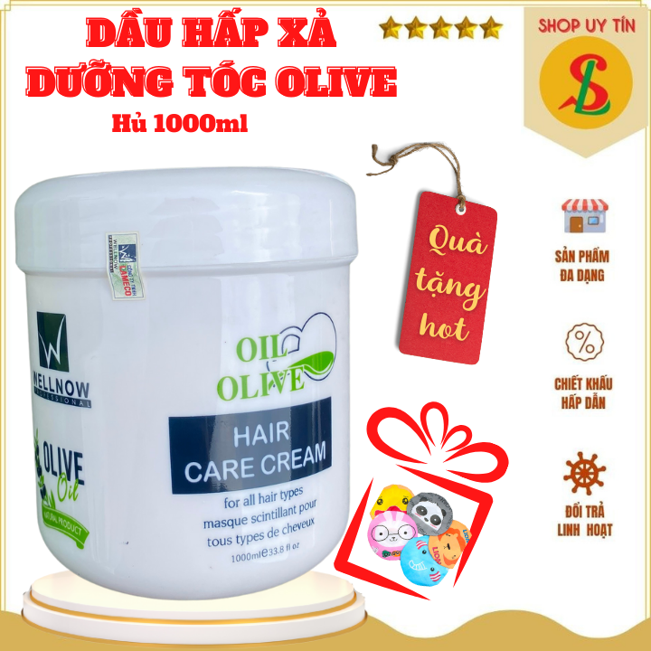 Kem ủ tóc phục hồi hư tổn siêu mượt dầu hấp tóc Olive WELLNOW 1000ml tặng kèm nón ủ tóc NPP Songliemshop