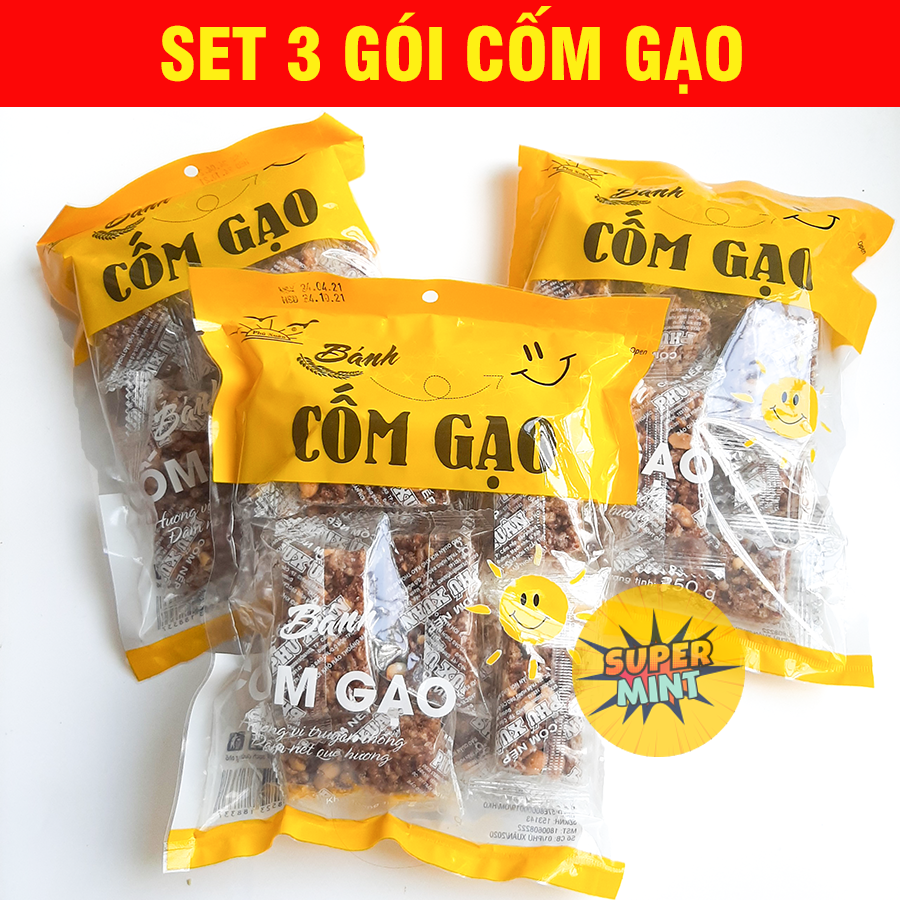 Set 3 gói bánh cốm gạo lứt - bánh cốm dứa - bánh ăn vặt siêu ngon giòn rôm rốp