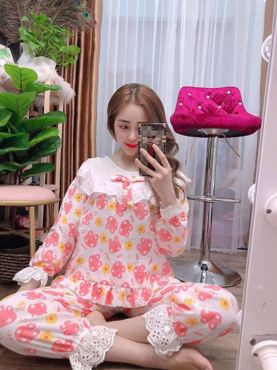 [HCM][free ship giảm giá 50%]Free size 45kg-60kg  bộ tiểu thư đũi xốp hàng loai 1 Pijama Lụa Cao Cấp Đồ Mặc Nhà Đồ Bộ Mặc Nhà Chất Lụa Siêu Mềm Siêu Mịn