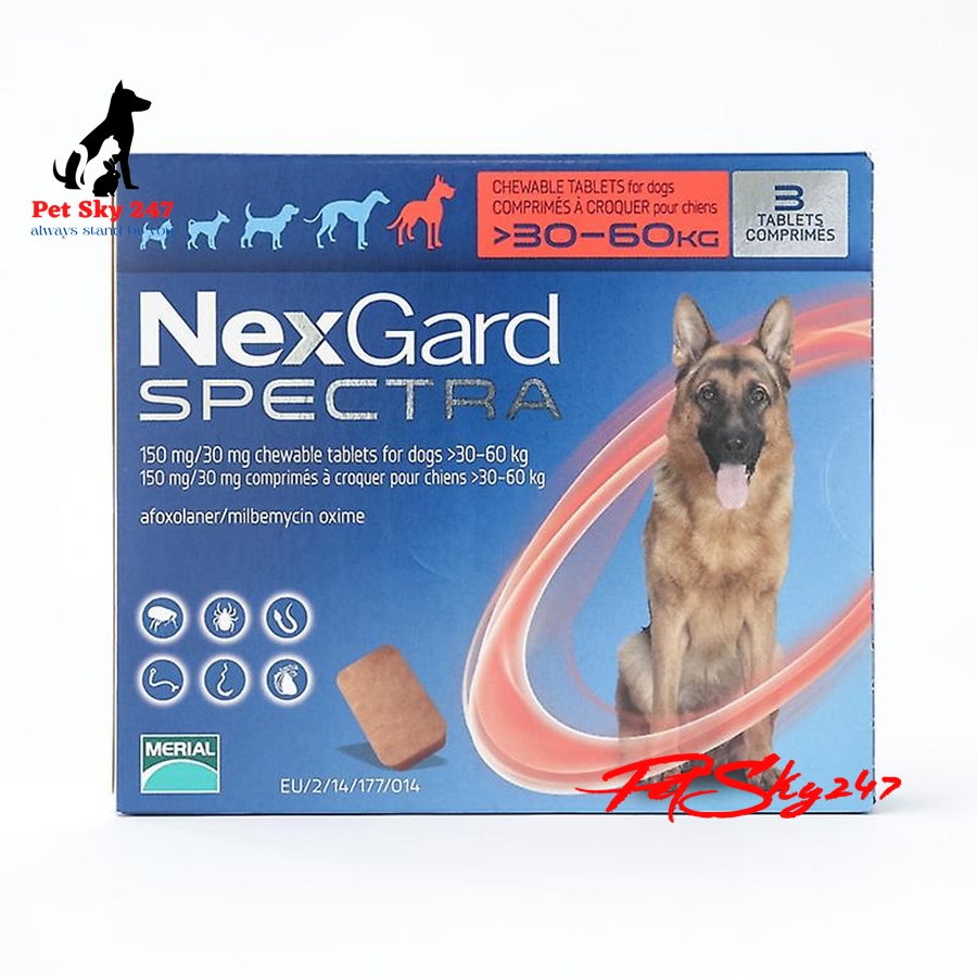  NEXGARD SPECTRA 30-60kg thuốc trị ve ghẻ bọ chét demodex tẩy giun cho chó - Lẻ 1 viên 