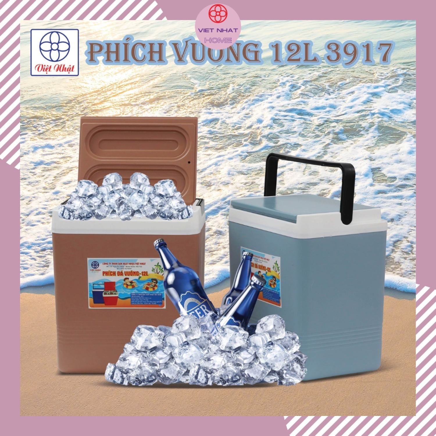 Phích đá vuông hokori 12l 3917 giữ nhiệt lên đến 48h, phích đá việt nhật cao cấp việt nhật home