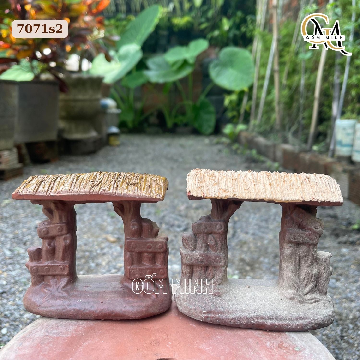 Tiểu cảnh cổng rơm nhỏ gốm Bát Tràng trang trí bonsai, trang trí mô hình tiểu cảnh làng quê