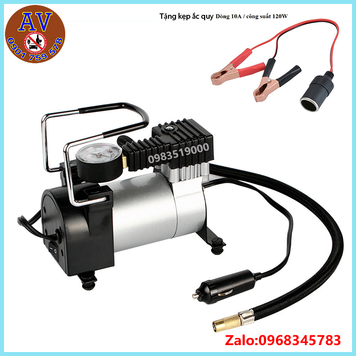 [HOT] Máy Bơm Lốp, Bơm Hơi Điện ô tô Xe Máy Mini 12V - 120W tặng kèm kẹp bình ắc quy tẩu thuốc