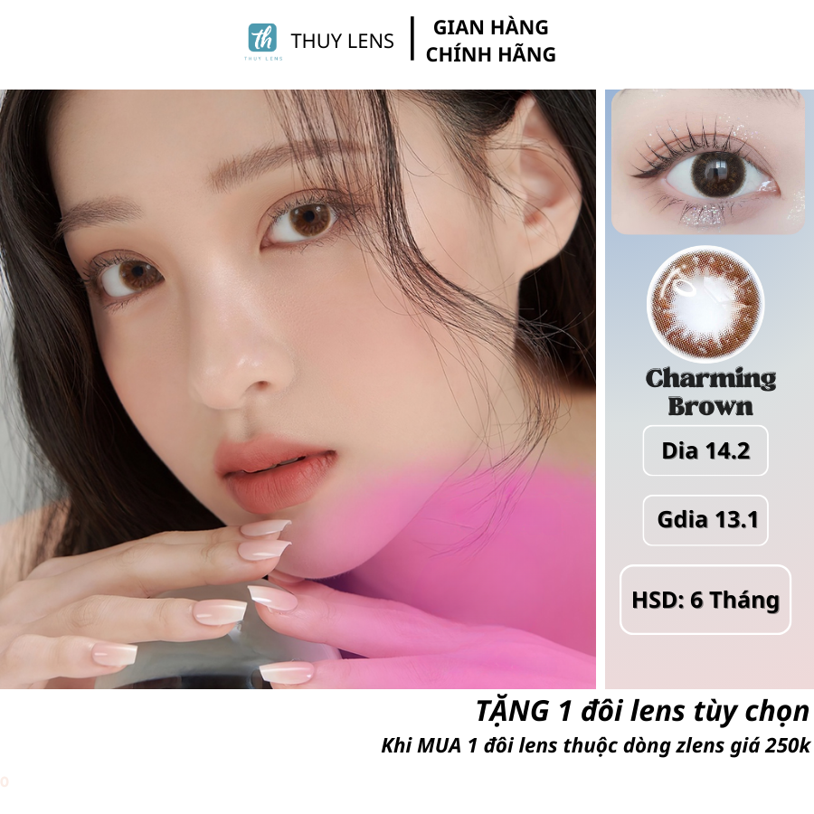 Kính áp tròng Zlens THÚY LENS cho mắt cận màu nâu Charming Brown độ cận 0-8