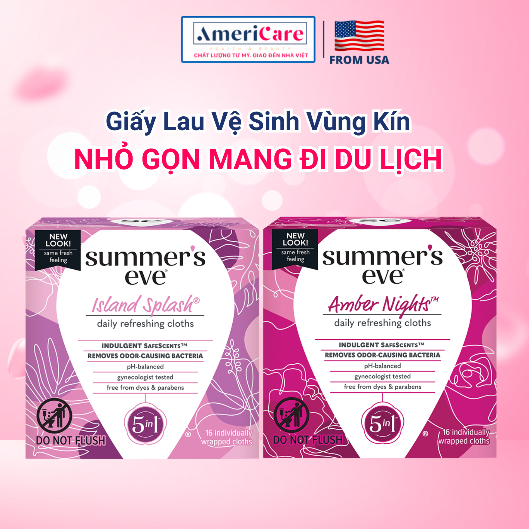 Khăn ướt vệ sinh vùng kín Summer's Eve, khăn giấy ướt phụ khoa, vệ sinh phụ nữ, khử mùi vùng kín Americarevn
