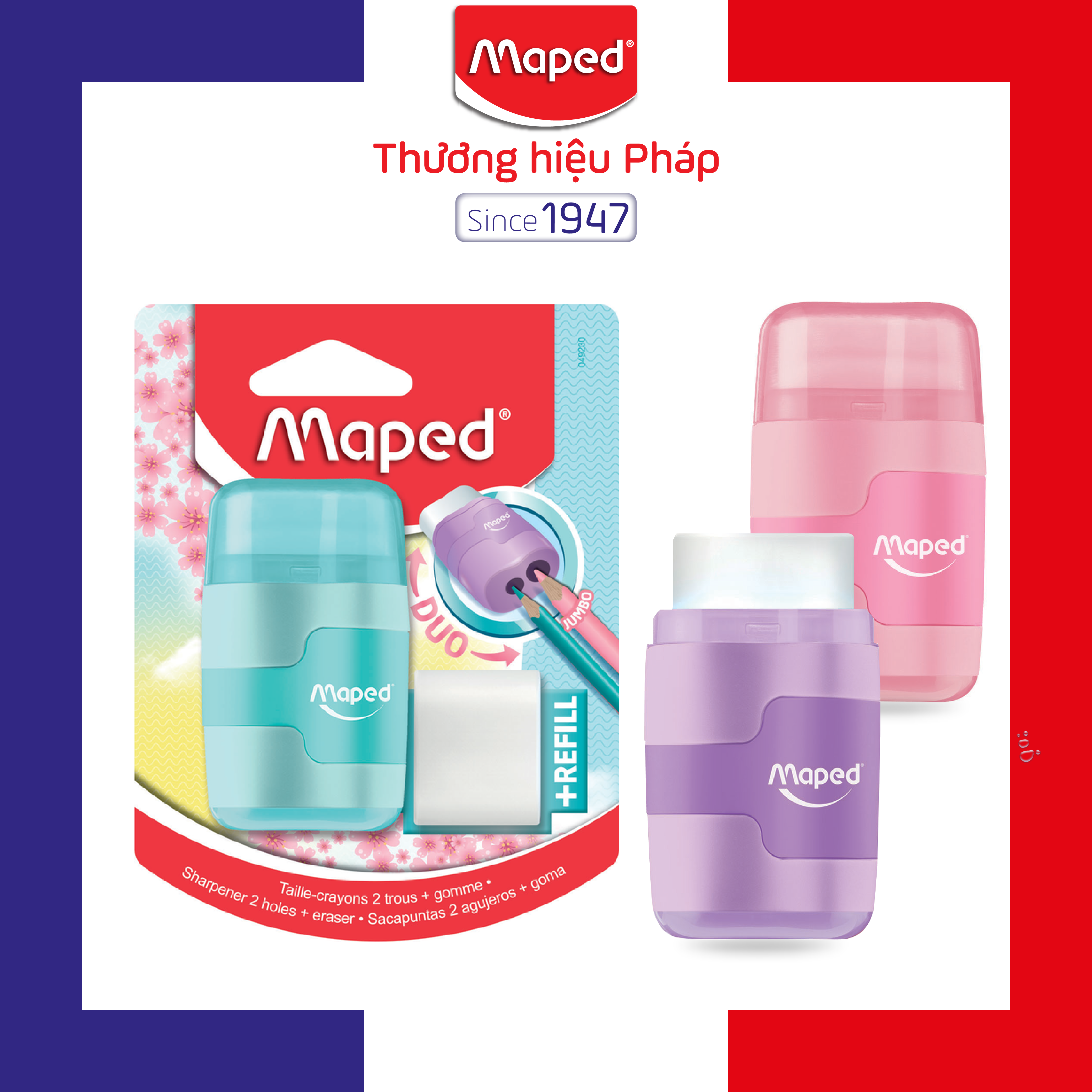 Maped - gôm và chuốt chì màu pastel 2 lỗ - 1 cái
