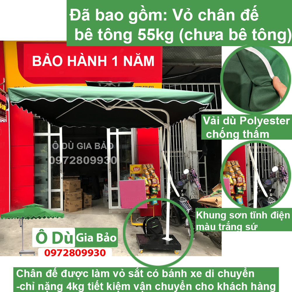 Ô Dù Lệch Tâm Mái Vuông 2m5x2m5 (Đã bao gồm chân đế chưa bê tông)