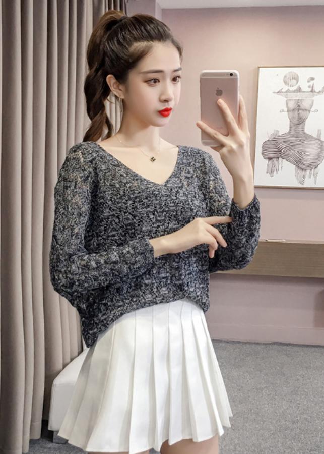 Áo Len Nữ Cardigan Nữ Cổ V Chui Đầu AL002B Hoa Lan