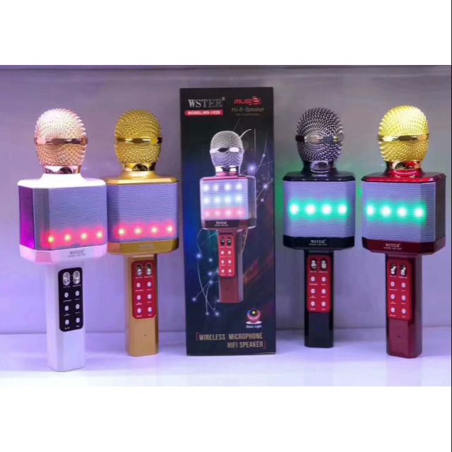 Micro karaoke ws-1828 kèm loa hát + đèn led