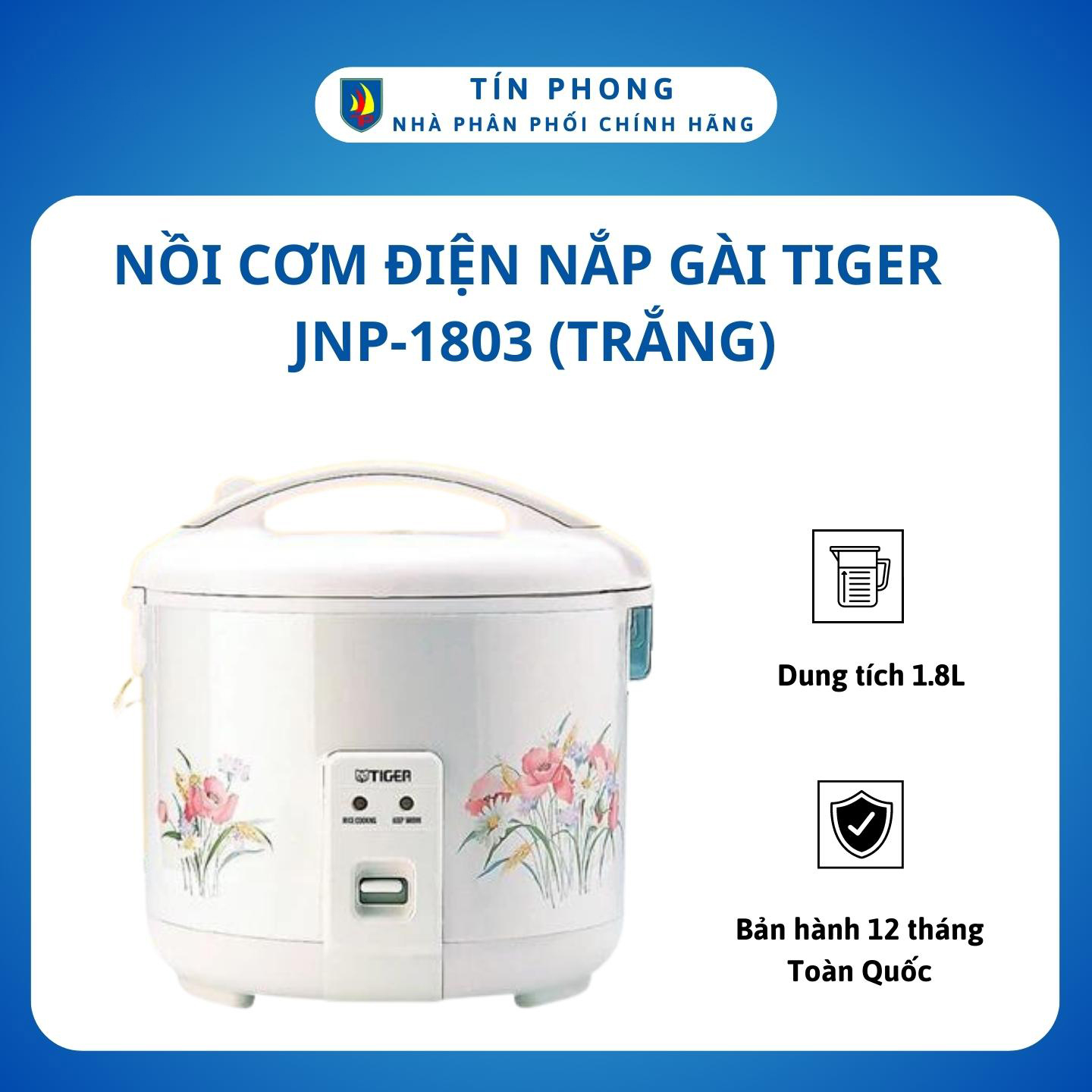 Nồi cơm, nồi cơm điện tiger jnp-1803 - dung tích 1.8 lít - 3 chức năng, nấu cơm, cháo, hấp, xuất xứ nhật bản, hàng chính hãng