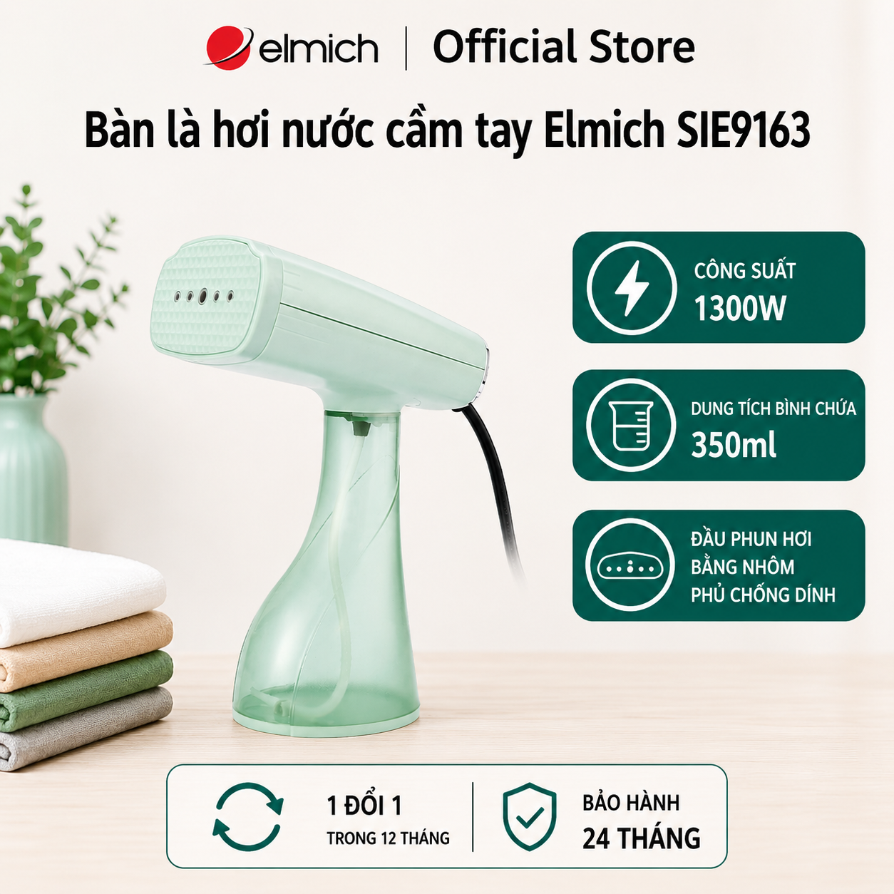 (Chỉ 25-29.07)Bàn là hơi nước cầm tay Elmich SIE9163