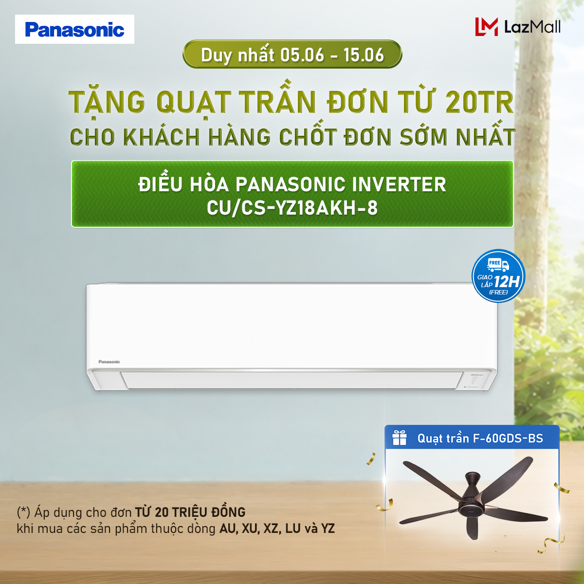[Độc quyền Online] Điều hòa Panasonic Inverter CU/CS-YZ18AKH-8 - Hai chiều - Eco AI - Lọc không khí bụi mịn tới 99%