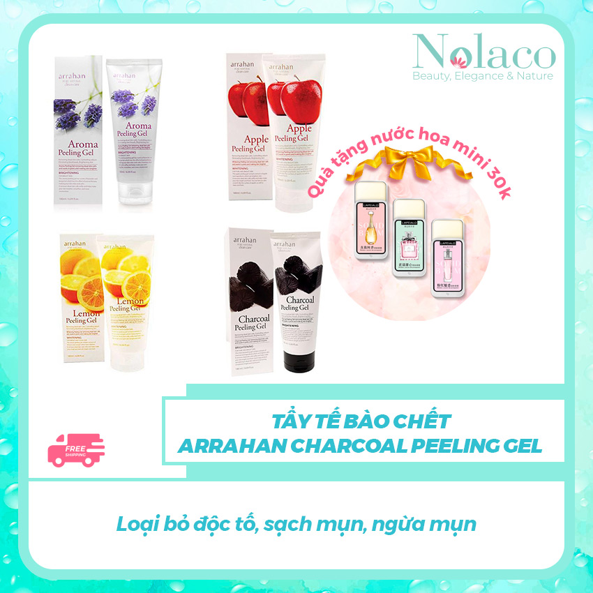 Tẩy tế bào chết Arrahan Charcoal Peeling Gel + Tặng kèm nước hoa khô mini 30k + Loại bỏ độc tố, sạch mụn, ngừa mụn + NOLACO
