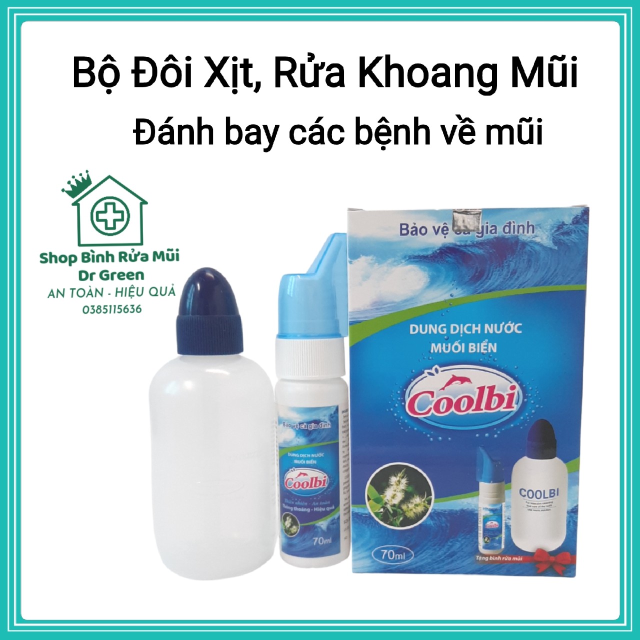 Bình rửa mũi coolbi và dung dịch nước muối biển làm sạch thông thoáng mũi