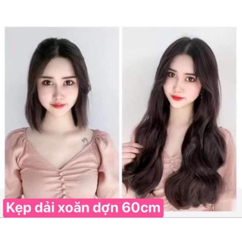 Tóc giả kẹp chữ u. dải kẹp ku xoăn dợn dài 60cm - k60