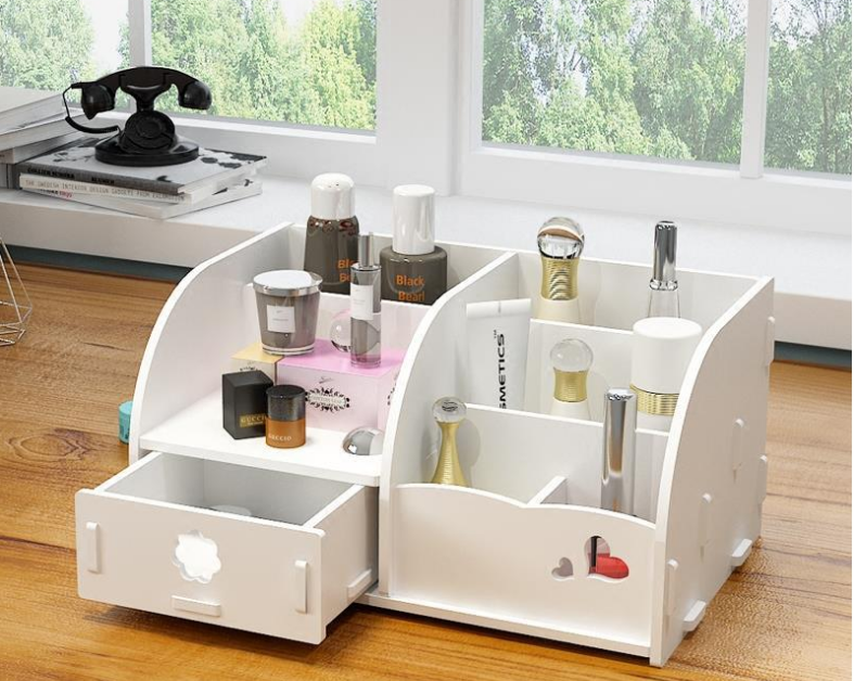 Kệ đựng mỹ phẩm, hộp đựng mỹ phẩm, kệ đựng dụng cụ trang điểm để bàn bằng gỗ CNC tháo lắp dễ dàng