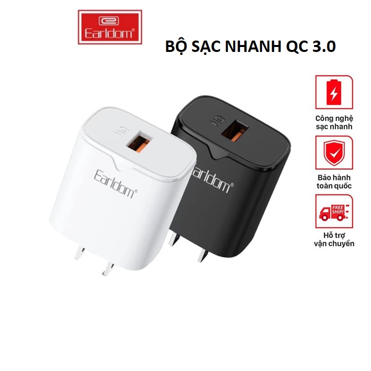 Bộ sạc nhanh QC 3.0 chính hãng Earldom ES-US4 làm từ nhựa ABS cao cấp độ bền cao chống cháy nổ